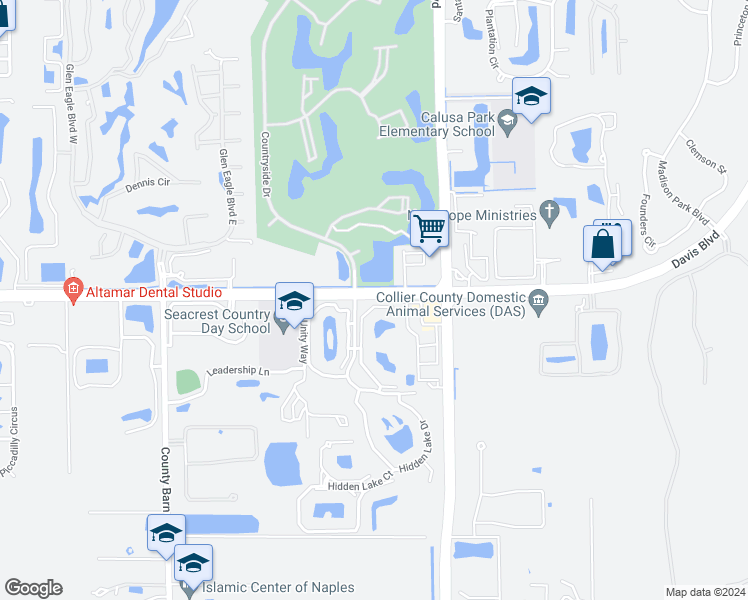 map of restaurants, bars, coffee shops, grocery stores, and more near 2055 Cascades Drive in Naples