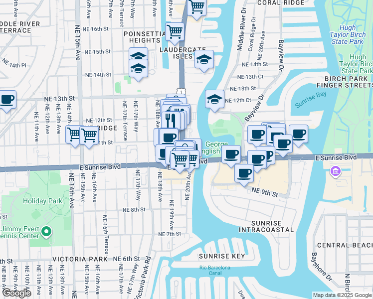 map of restaurants, bars, coffee shops, grocery stores, and more near 1180 U.S. 1 in Fort Lauderdale