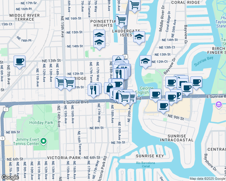 map of restaurants, bars, coffee shops, grocery stores, and more near in Fort Lauderdale