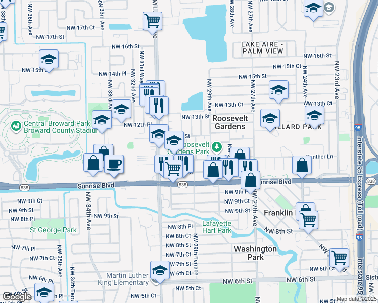 map of restaurants, bars, coffee shops, grocery stores, and more near 1150 Northwest 29th Way in Fort Lauderdale