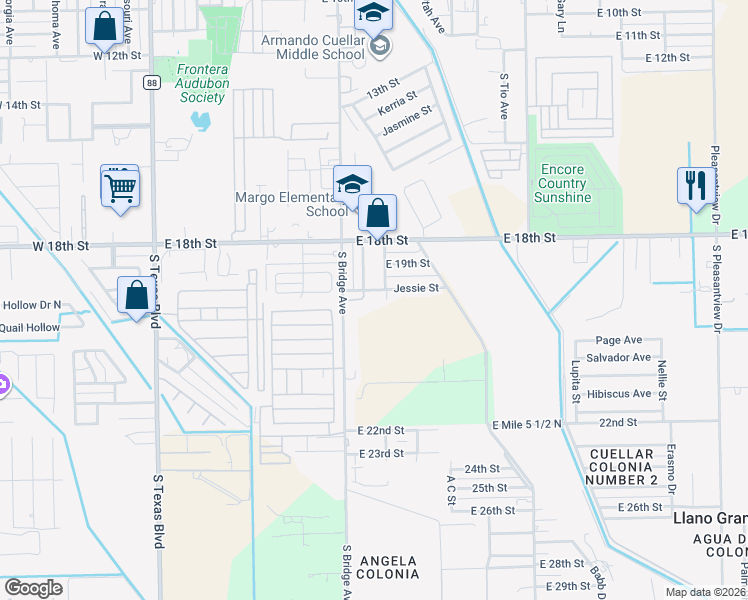 map of restaurants, bars, coffee shops, grocery stores, and more near 920 Jesse Street in Weslaco
