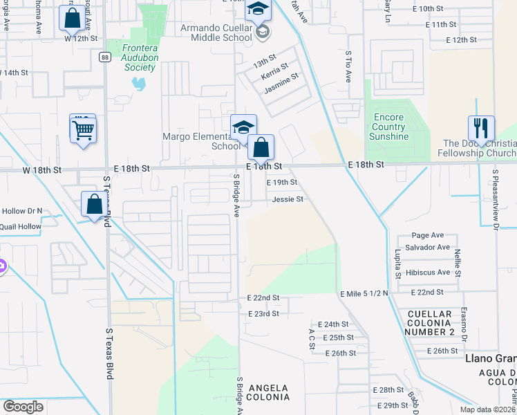 map of restaurants, bars, coffee shops, grocery stores, and more near 920 Jesse Street in Weslaco