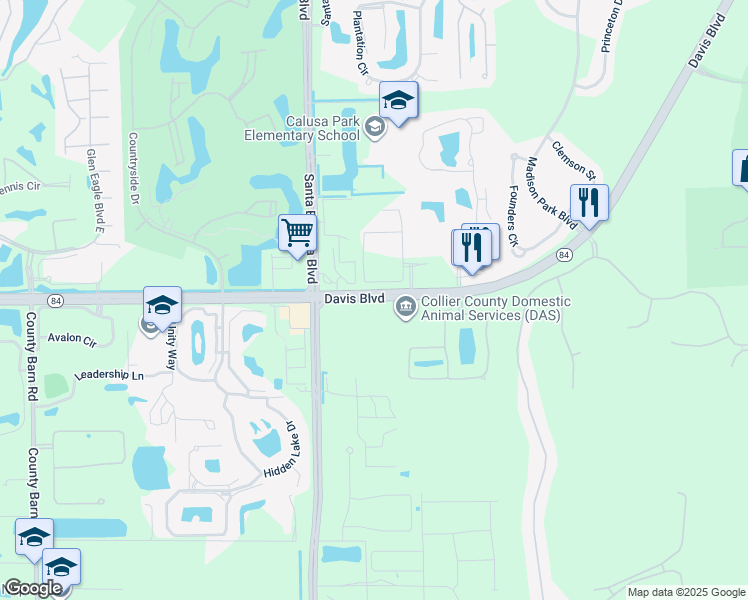 map of restaurants, bars, coffee shops, grocery stores, and more near 7525 Davis Boulevard in Naples