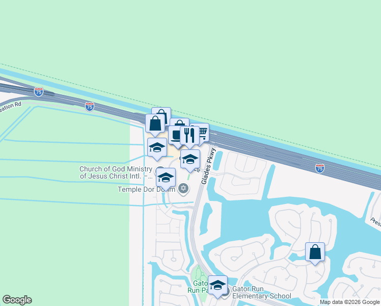 map of restaurants, bars, coffee shops, grocery stores, and more near 2465 Glades Circle in Weston
