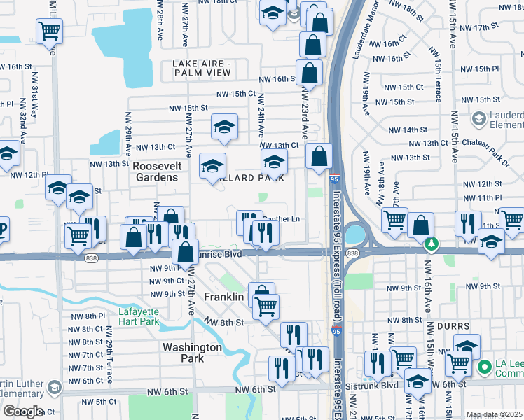 map of restaurants, bars, coffee shops, grocery stores, and more near 5 Panther Lane in Fort Lauderdale