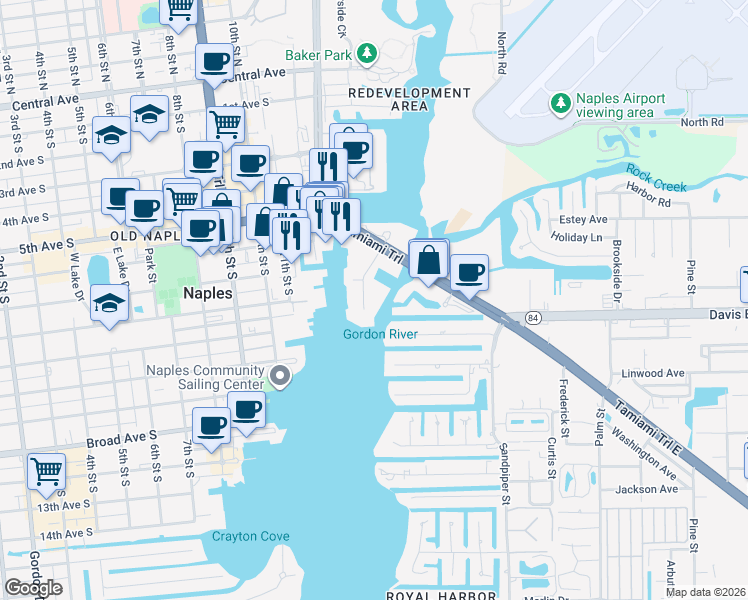 map of restaurants, bars, coffee shops, grocery stores, and more near 830 River Point Drive in Naples