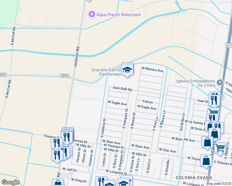 map of restaurants, bars, coffee shops, grocery stores, and more near 1101 W Green Jay Ave in Pharr