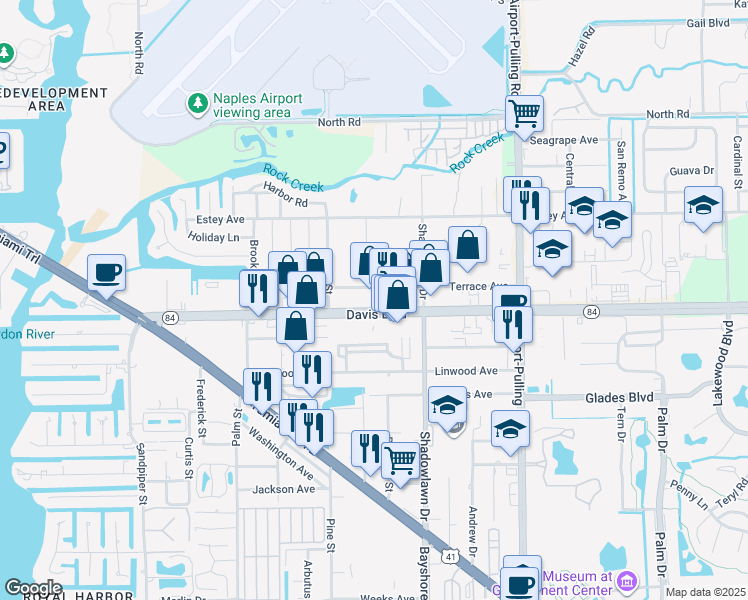 map of restaurants, bars, coffee shops, grocery stores, and more near 2669 Davis Boulevard in Naples