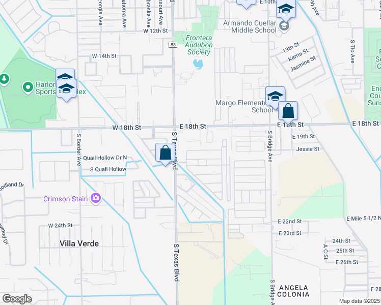 map of restaurants, bars, coffee shops, grocery stores, and more near 718 North Bermuda in Weslaco