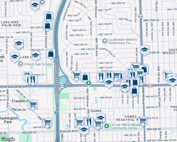 map of restaurants, bars, coffee shops, grocery stores, and more near 1531 Northwest 11th Court in Fort Lauderdale