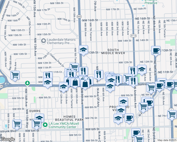 map of restaurants, bars, coffee shops, grocery stores, and more near 1112 Northwest 8th Avenue in Fort Lauderdale