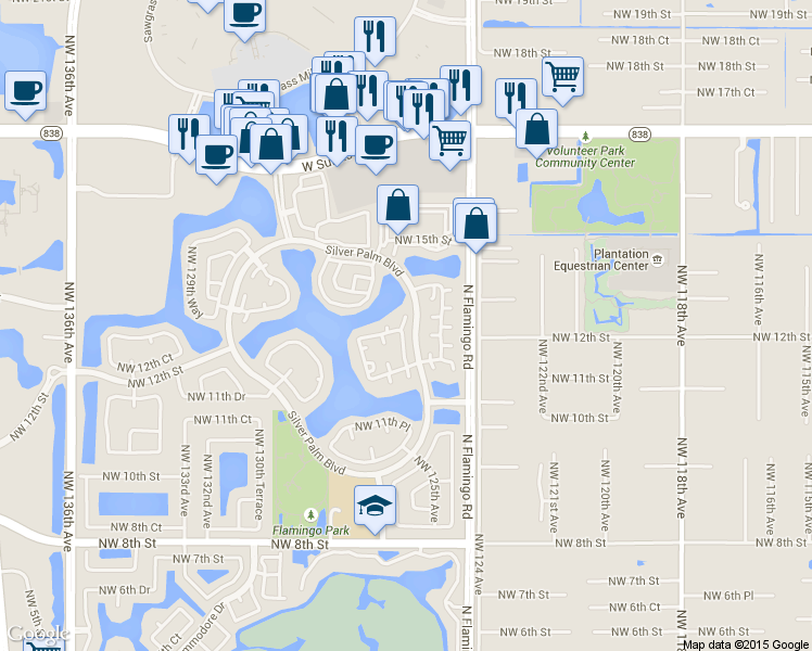 map of restaurants, bars, coffee shops, grocery stores, and more near 1262 Northwest 126th Avenue in Sunrise