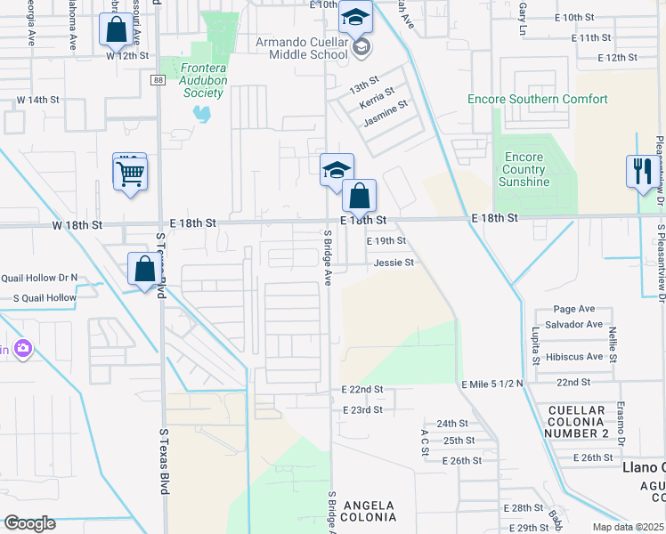 map of restaurants, bars, coffee shops, grocery stores, and more near 920 Jesse Street in Weslaco