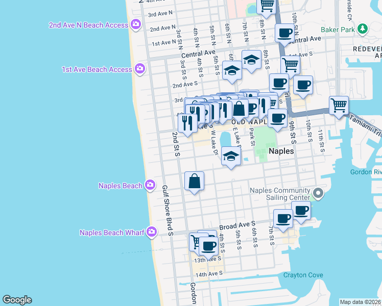 map of restaurants, bars, coffee shops, grocery stores, and more near 315 7th Avenue South in Naples