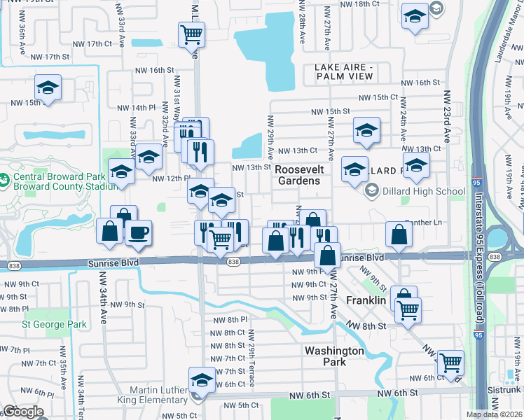 map of restaurants, bars, coffee shops, grocery stores, and more near 1107 Northwest 29th Avenue in Fort Lauderdale
