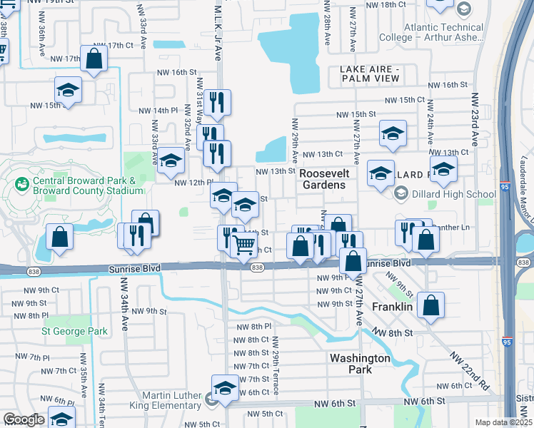 map of restaurants, bars, coffee shops, grocery stores, and more near 1150 Northwest 29th Way in Fort Lauderdale