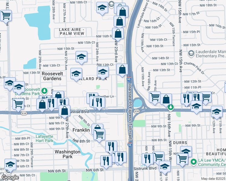 map of restaurants, bars, coffee shops, grocery stores, and more near 1108 Northwest 23rd Terrace in Fort Lauderdale