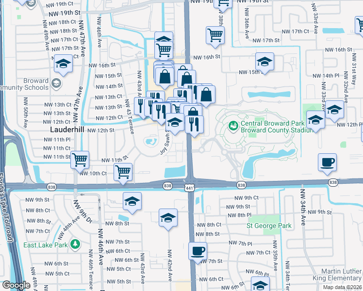 map of restaurants, bars, coffee shops, grocery stores, and more near 4008 Northwest 11th Court in Plantation