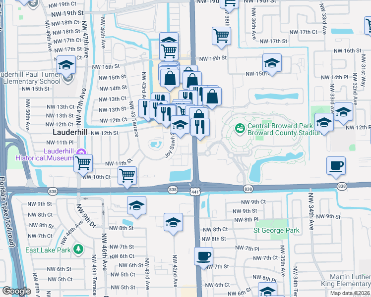 map of restaurants, bars, coffee shops, grocery stores, and more near 4008 Northwest 11th Court in Plantation