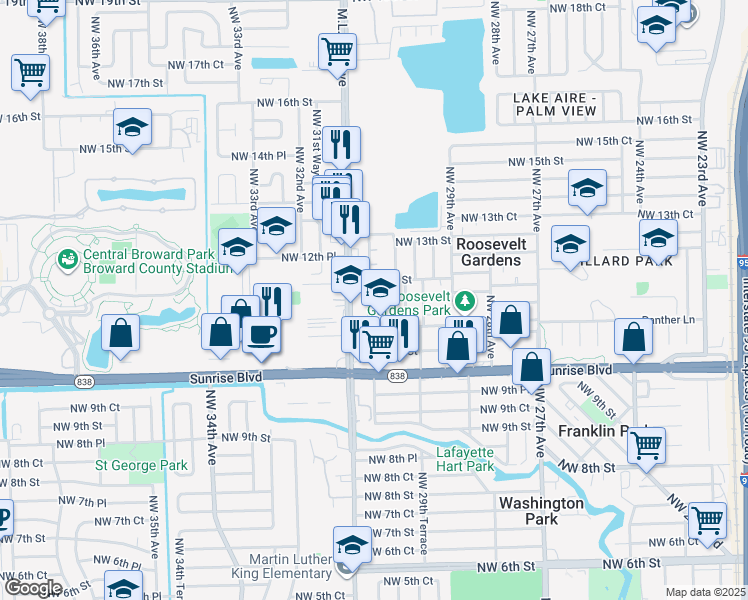 map of restaurants, bars, coffee shops, grocery stores, and more near 1156 Northwest 30th Terrace in Fort Lauderdale