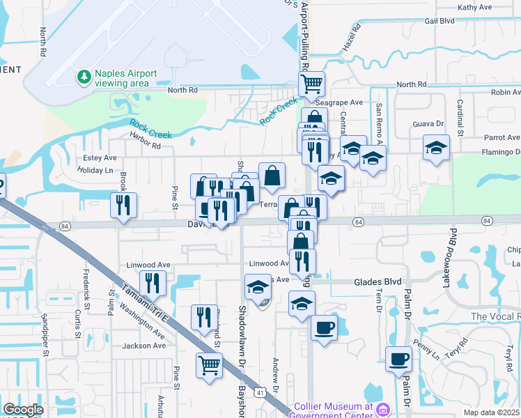 map of restaurants, bars, coffee shops, grocery stores, and more near 3024 Terrace Avenue in Naples