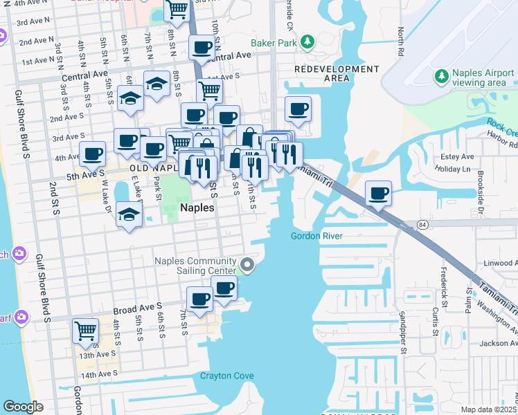 map of restaurants, bars, coffee shops, grocery stores, and more near 1050 8th Avenue South in Naples