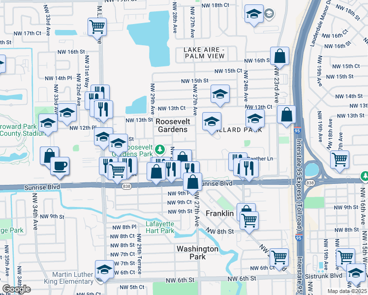 map of restaurants, bars, coffee shops, grocery stores, and more near 2741 Northwest 11th Court in Fort Lauderdale