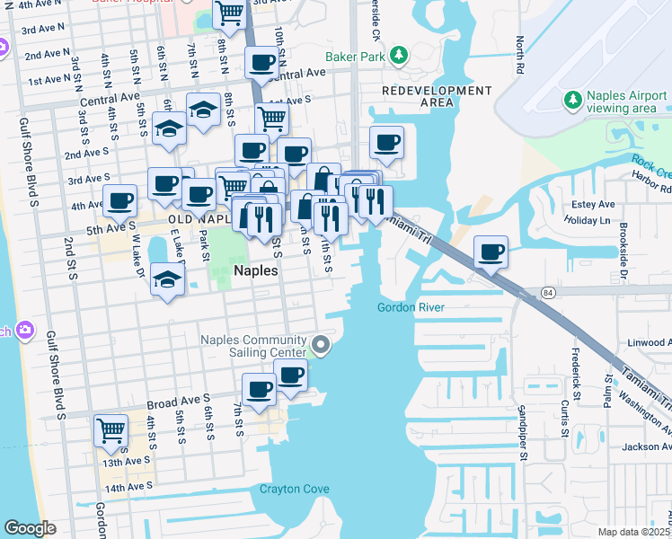 map of restaurants, bars, coffee shops, grocery stores, and more near 1100 8th Avenue South in Naples
