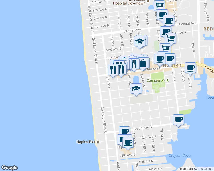 map of restaurants, bars, coffee shops, grocery stores, and more near 675 2nd Street South in Naples