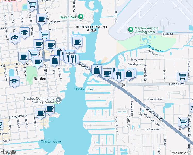 map of restaurants, bars, coffee shops, grocery stores, and more near 1500 5th Avenue South in Naples