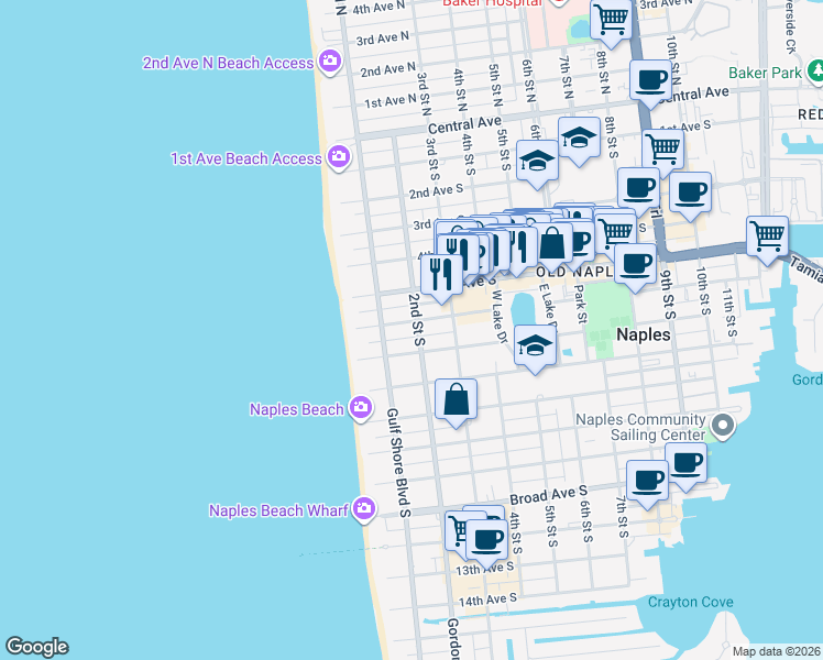 map of restaurants, bars, coffee shops, grocery stores, and more near 675 2nd Street South in Naples