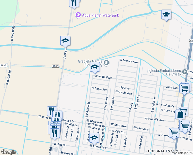 map of restaurants, bars, coffee shops, grocery stores, and more near 1101 West Green Jay Avenue in Pharr