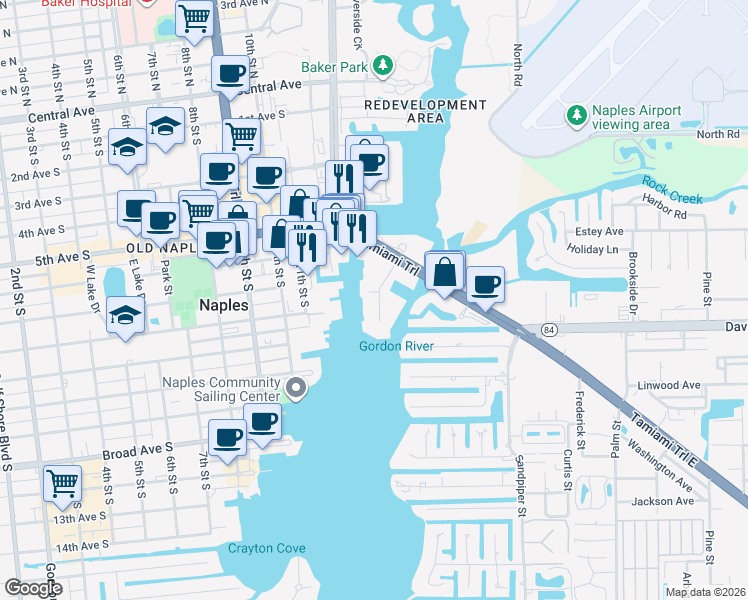 map of restaurants, bars, coffee shops, grocery stores, and more near 830 River Point Drive in Naples