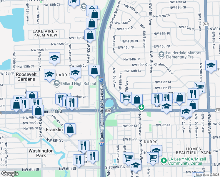 map of restaurants, bars, coffee shops, grocery stores, and more near 1689 Lauderdale Manor Drive in Fort Lauderdale