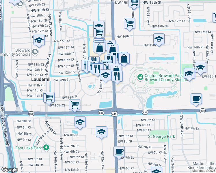 map of restaurants, bars, coffee shops, grocery stores, and more near 4008 Northwest 11th Court in Plantation