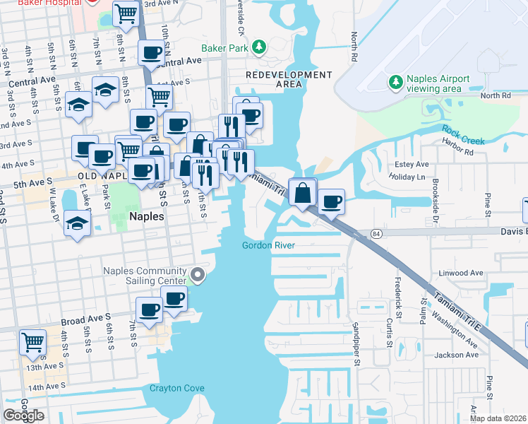 map of restaurants, bars, coffee shops, grocery stores, and more near 830 River Point Drive in Naples