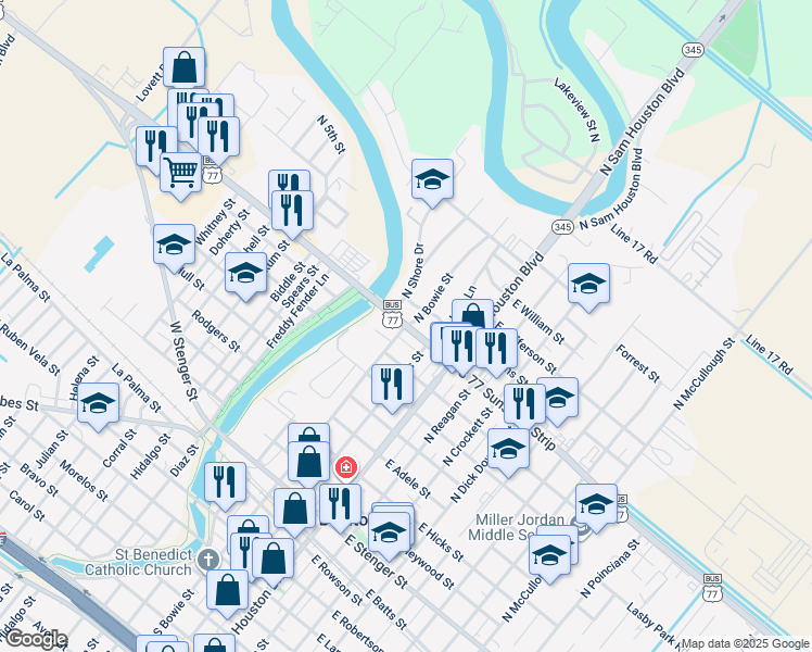 map of restaurants, bars, coffee shops, grocery stores, and more near 899 North Bowie Street in San Benito