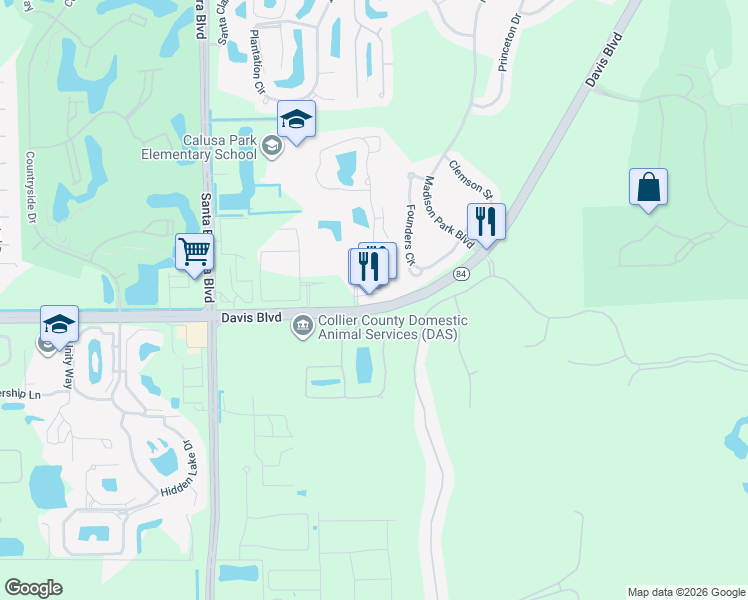 map of restaurants, bars, coffee shops, grocery stores, and more near 7789 Davis Boulevard in Naples