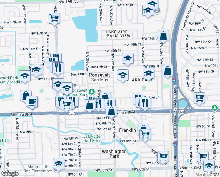 map of restaurants, bars, coffee shops, grocery stores, and more near 2741 Northwest 11th Court in Fort Lauderdale