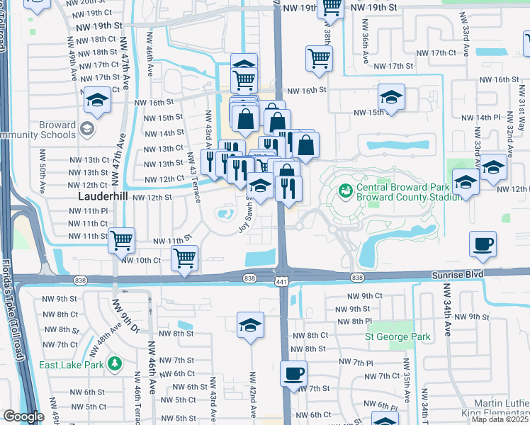 map of restaurants, bars, coffee shops, grocery stores, and more near 4008 Northwest 11th Court in Plantation