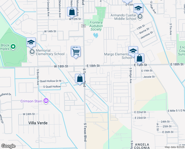 map of restaurants, bars, coffee shops, grocery stores, and more near 718 North Bermuda in Weslaco
