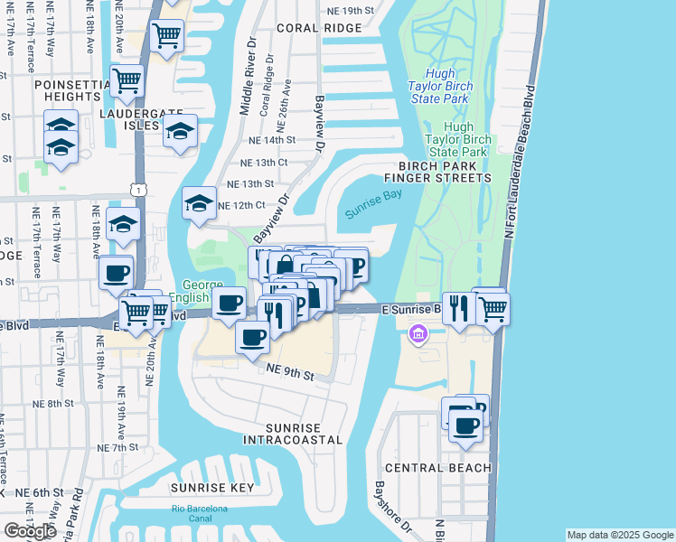 map of restaurants, bars, coffee shops, grocery stores, and more near 1010 Seminole Drive in Fort Lauderdale