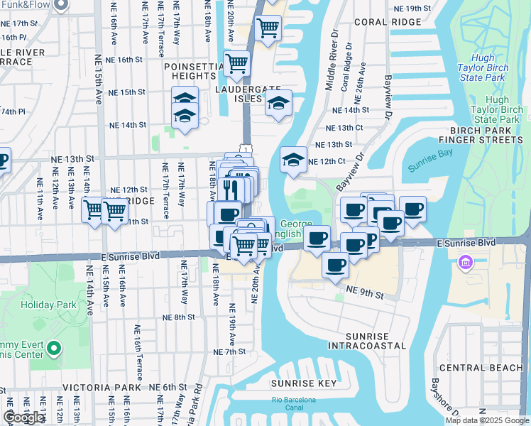 map of restaurants, bars, coffee shops, grocery stores, and more near 1180 U.S. 1 in Fort Lauderdale