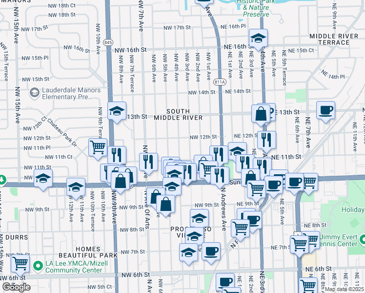 map of restaurants, bars, coffee shops, grocery stores, and more near 1114 Northwest 4th Avenue in Fort Lauderdale