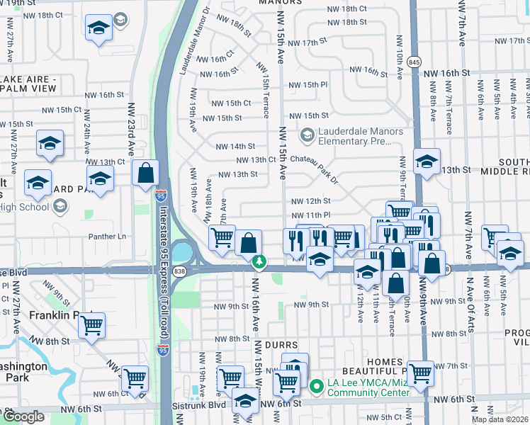 map of restaurants, bars, coffee shops, grocery stores, and more near 1515 Northwest 11th Court in Fort Lauderdale