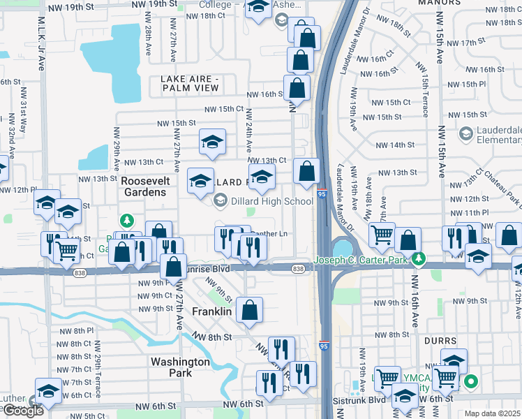 map of restaurants, bars, coffee shops, grocery stores, and more near 2330 Northwest 12th Court in Fort Lauderdale