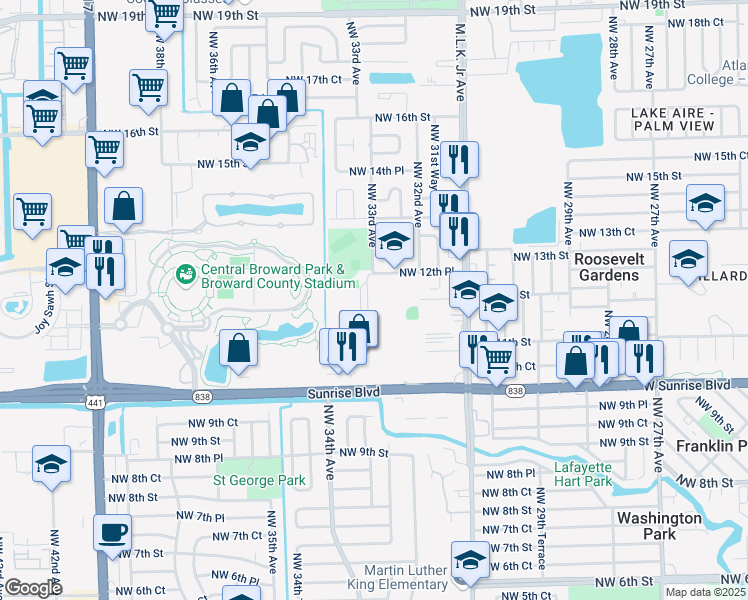 map of restaurants, bars, coffee shops, grocery stores, and more near 3250 Northwest 12th Place in Fort Lauderdale