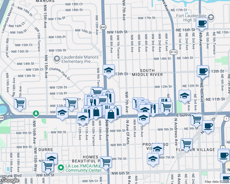 map of restaurants, bars, coffee shops, grocery stores, and more near 1112 Northwest 8th Avenue in Fort Lauderdale