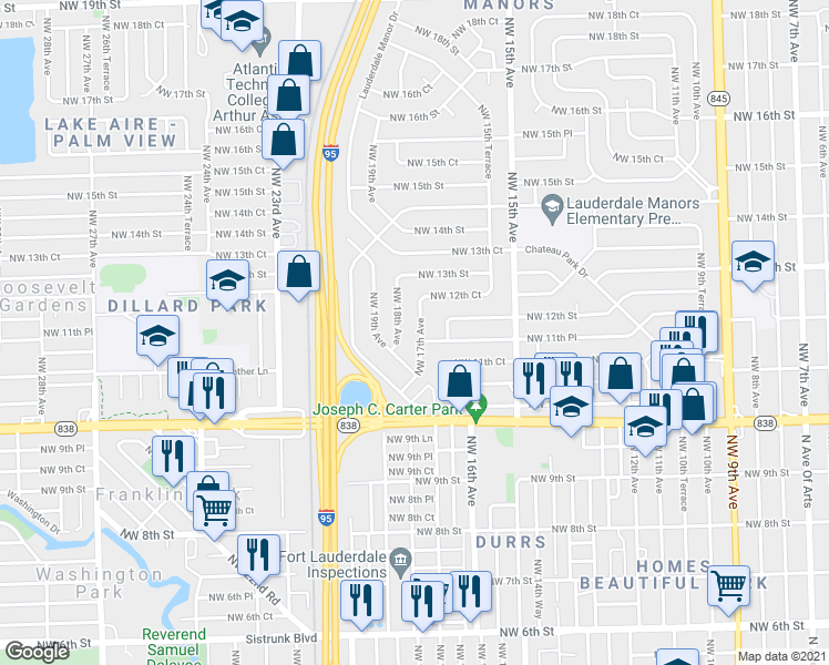 map of restaurants, bars, coffee shops, grocery stores, and more near 1123 Northwest 17th Avenue in Fort Lauderdale