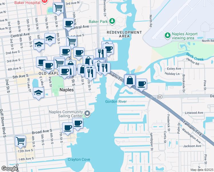 map of restaurants, bars, coffee shops, grocery stores, and more near 830 River Point Drive in Naples